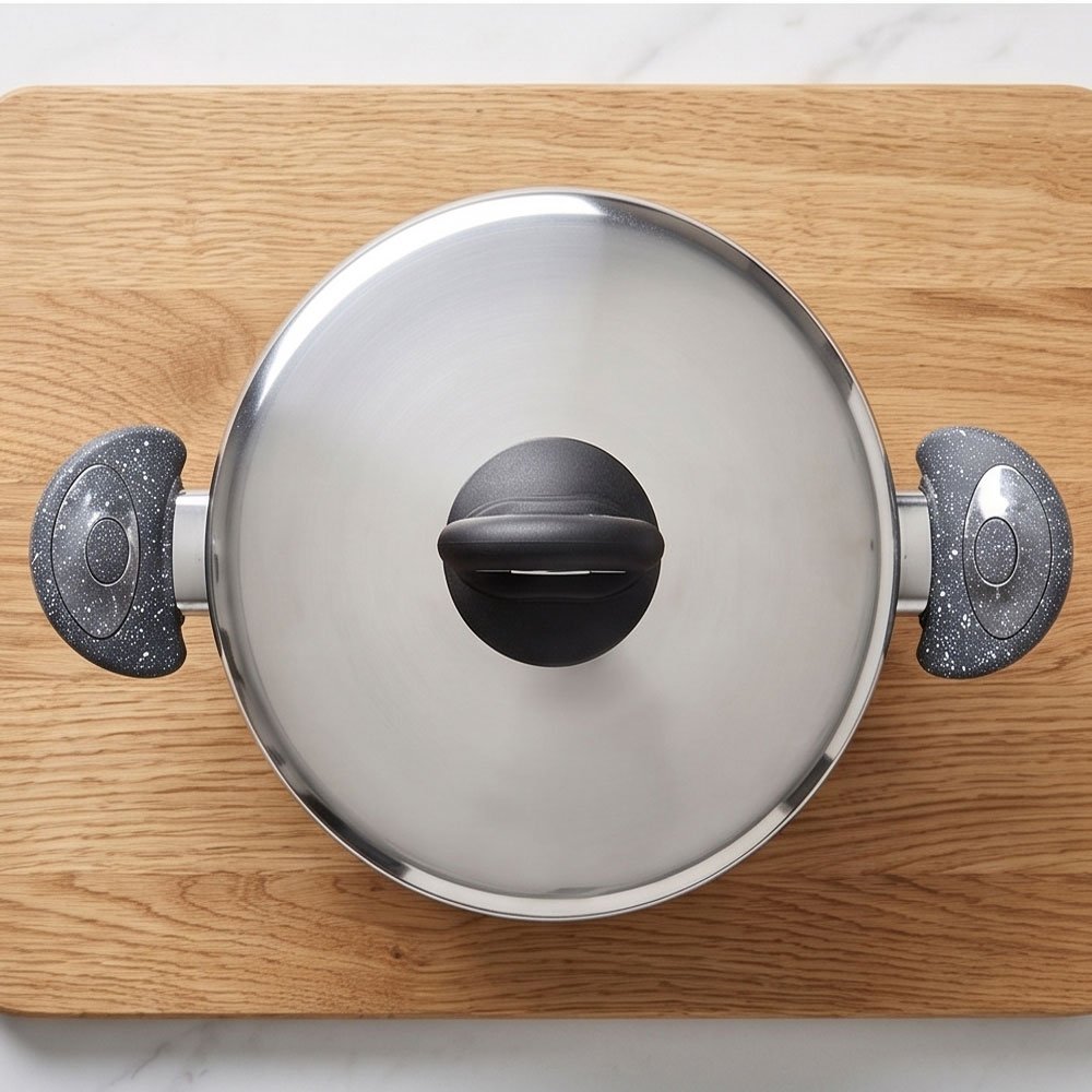 حلة طهي جرانيت صحية مانعة للالتصاق عالية الجودة مع غطاء زجاجي محكم - مثالية لجميع الأكلات اليومية - الصورة 3