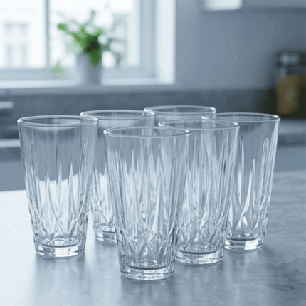 Cut Crystal Glassware Tumbler Set for Water Juices and Beverages-6-Piece