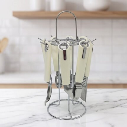 El Sultana Off-White Kitchen Utensil and Opener Set with Metal Rotating Stand