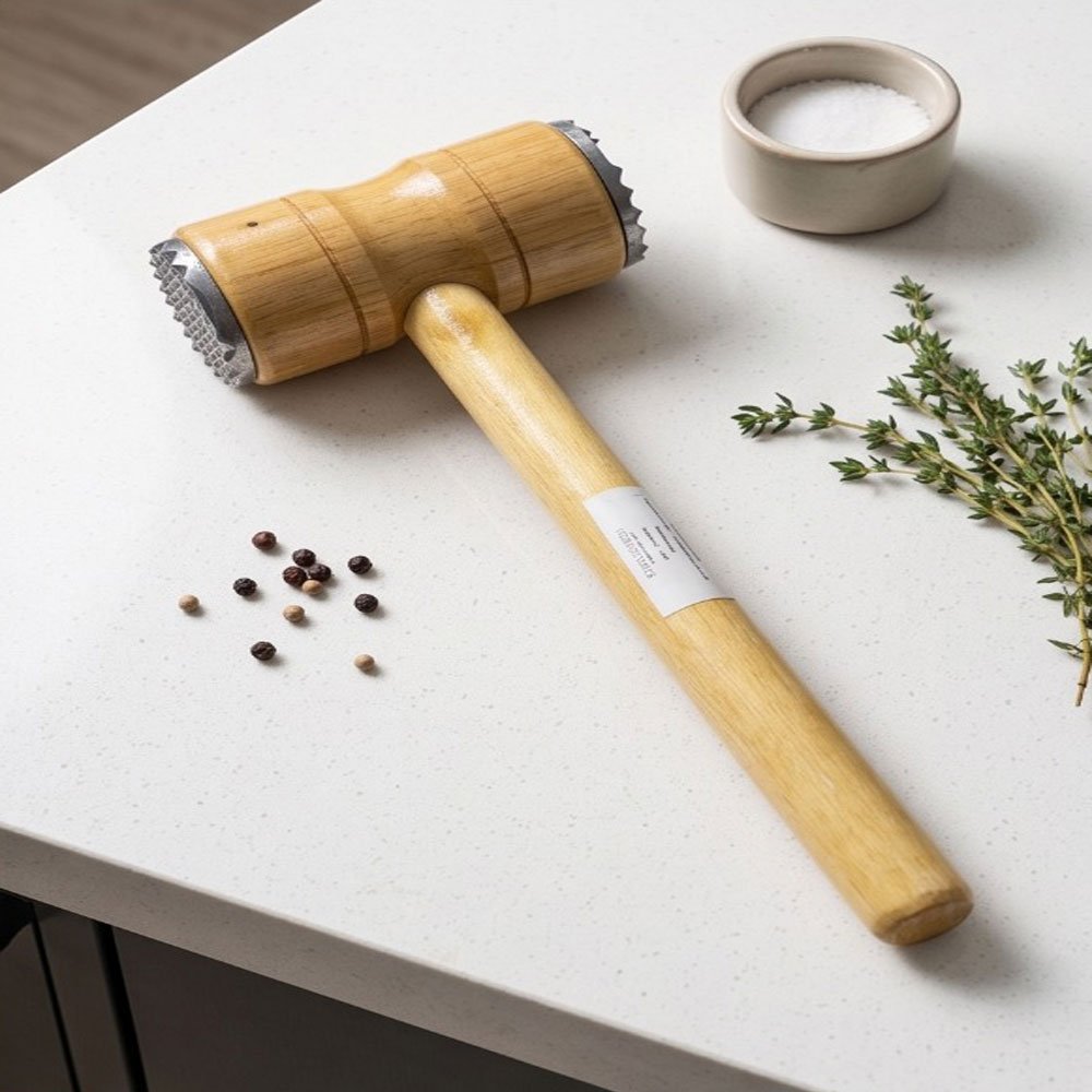 Wooden Meat Tenderizer Hammer Mallet Dual-Sided Tool for Steaks and Kitchen Cooking