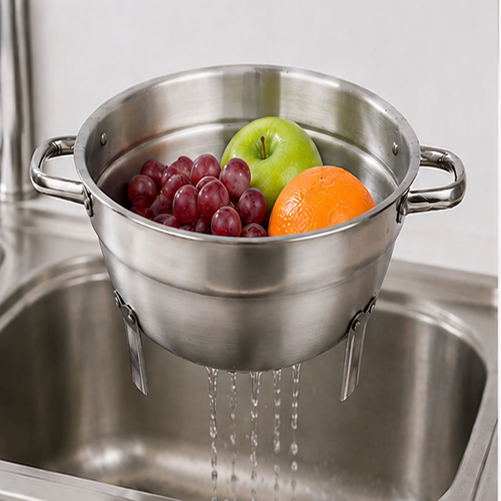 Premium Aluminum Colander with Stand by Al-Shrouk - 26 cm Durable Design Perfect for Washing & Straining Vegetables, Fruits, and Pasta