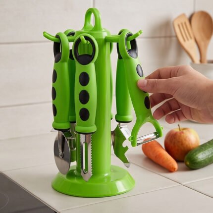El Sultana Silicone Kitchen Tool Set with Can Opener Peeler and Rotating Stand