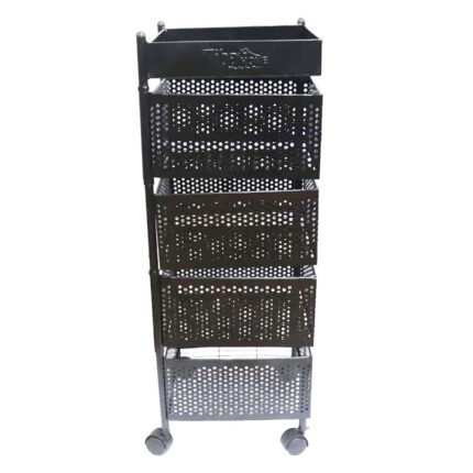 4 Tier Square Metal Kitchen Storage Trolley Cart Rolling Rack Organizer Black