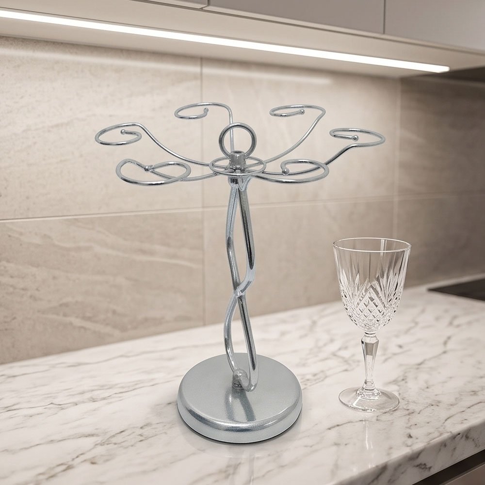 6 Hook Stainless Steel Wine Glass Drying Rack Holder Stand With Heavy Round Base - Image 4