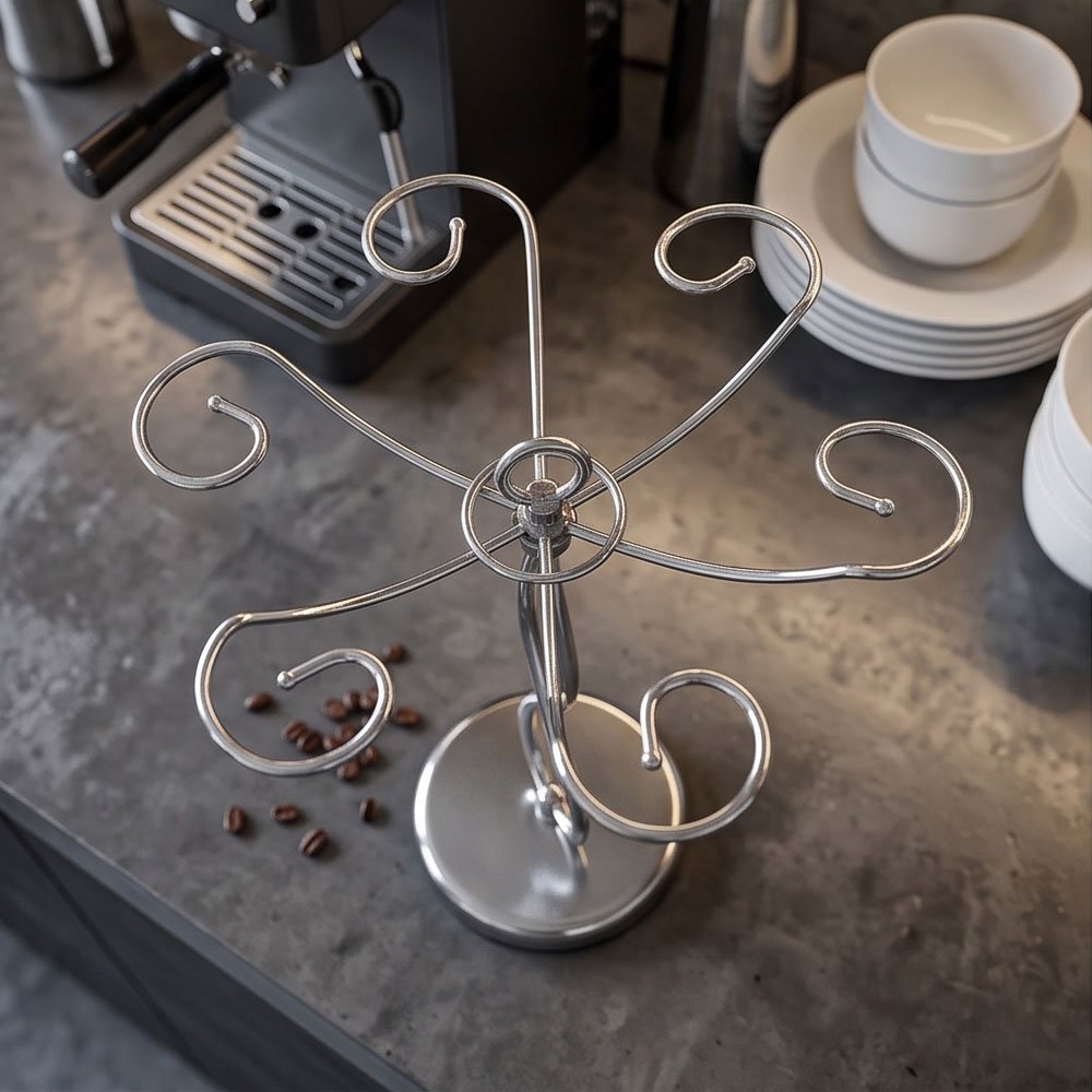 6 Hook Stainless Steel Wine Glass Drying Rack Holder Stand With Heavy Round Base - Image 2