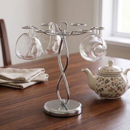 6 Hook Stainless Steel Wine Glass Drying Rack Holder Stand With Heavy Round Base