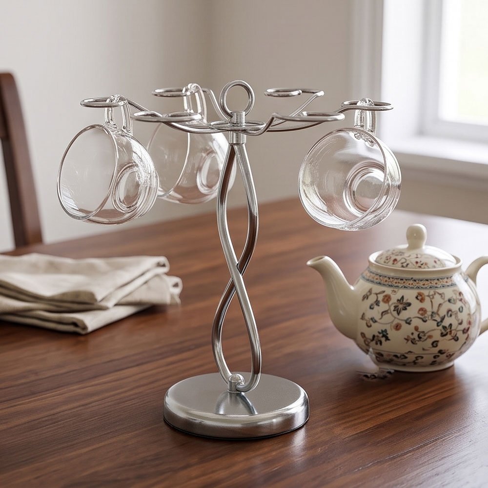 6 Hook Stainless Steel Wine Glass Drying Rack Holder Stand With Heavy Round Base