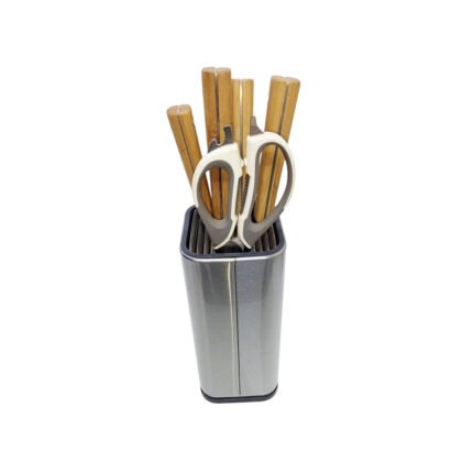 Stainless Steel Kitchen Knife Block Set With Wooden Handles And Scissors Stand