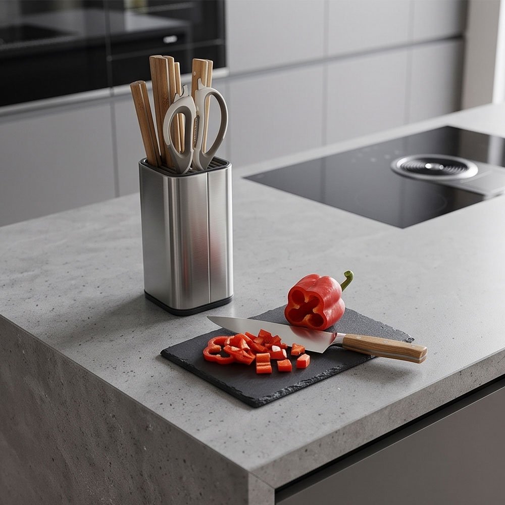 Stainless Steel Kitchen Knife Block Set With Wooden Handles And Scissors Stand - Image 2