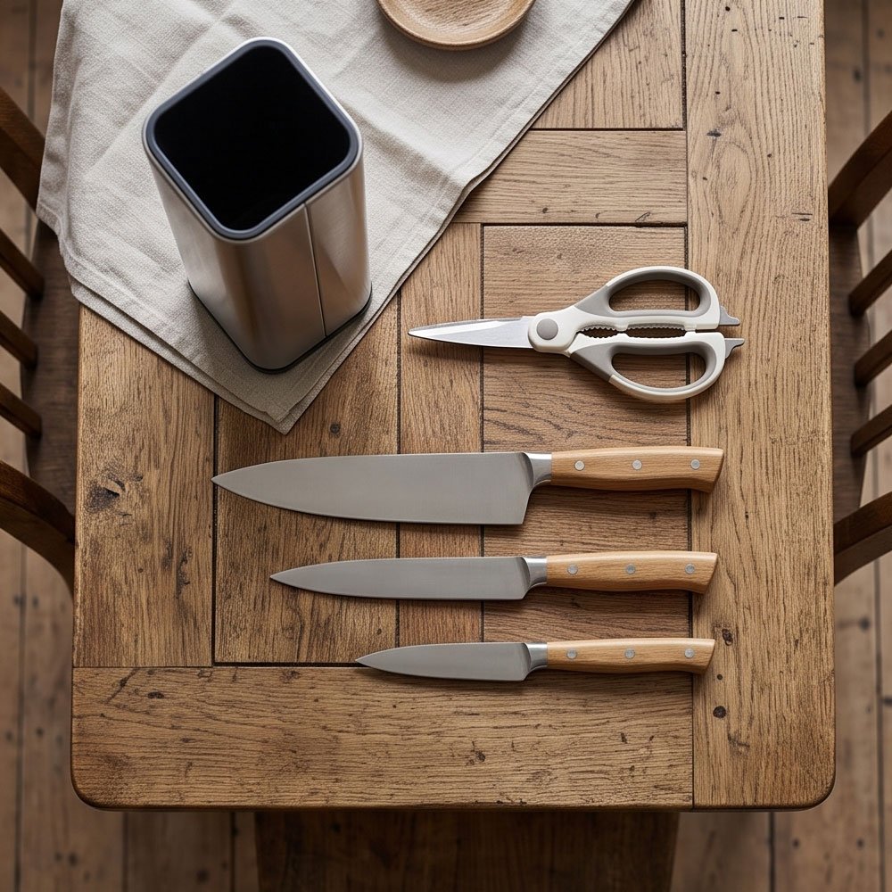 Stainless Steel Kitchen Knife Block Set With Wooden Handles And Scissors Stand - Image 3