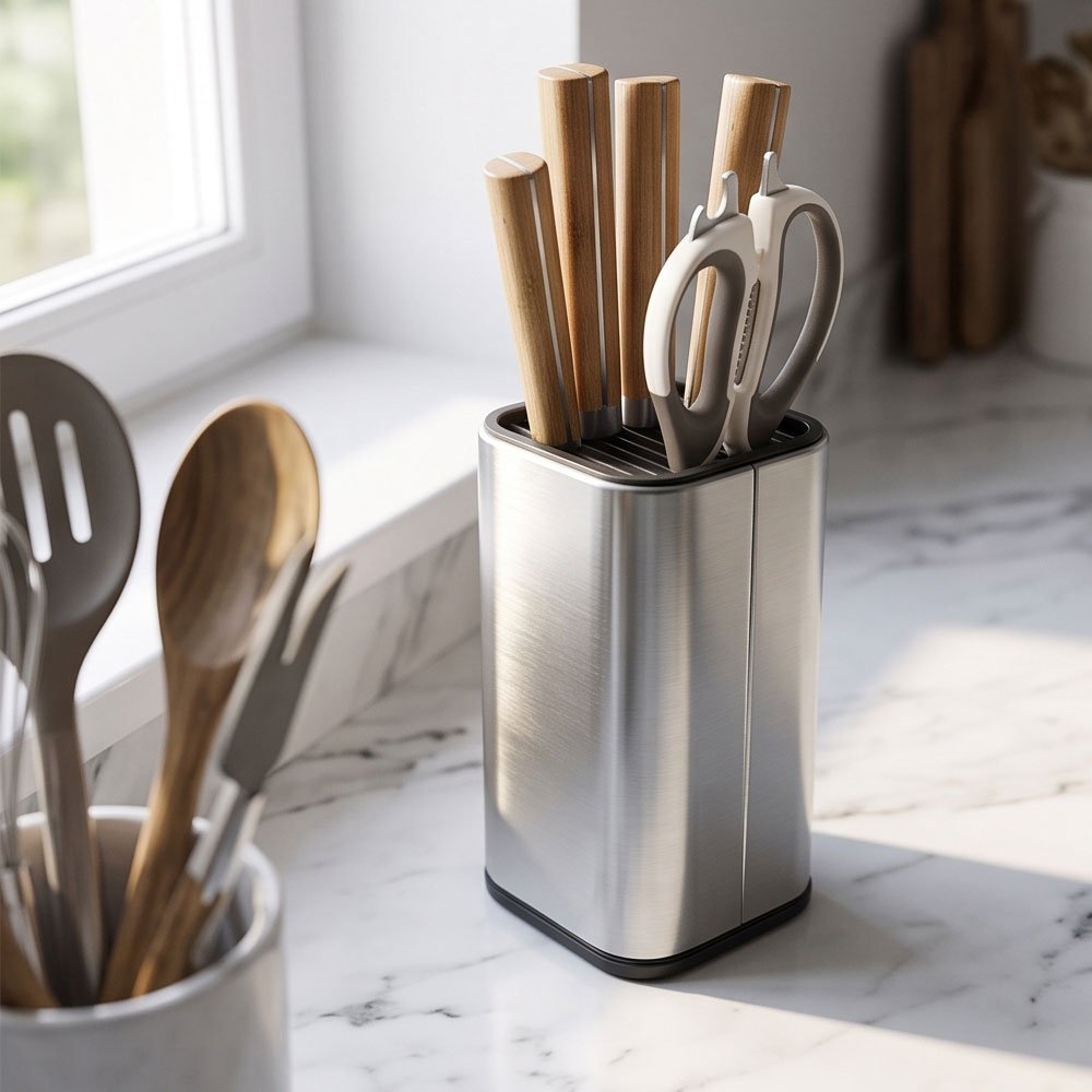 Stainless Steel Kitchen Knife Block Set With Wooden Handles And Scissors Stand - Image 4