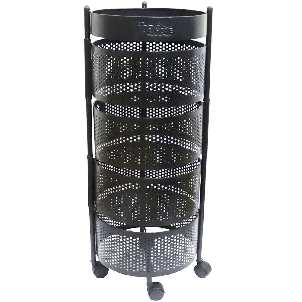 4 Tier Round Metal Kitchen Storage Trolley Cart Rolling Rack Organizer Black - Image 2