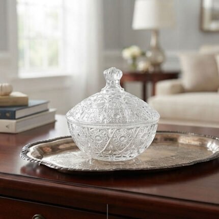 Large Cut Crystal Glass Candy Dish Jar with Lid Decorative Serving Bowl for Chocolates