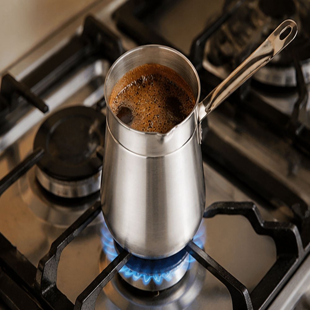 El Shorouk Aluminum Turkish Coffee Pots Set 3 Pieces Sizes 2 4 6 With Heat Handle
