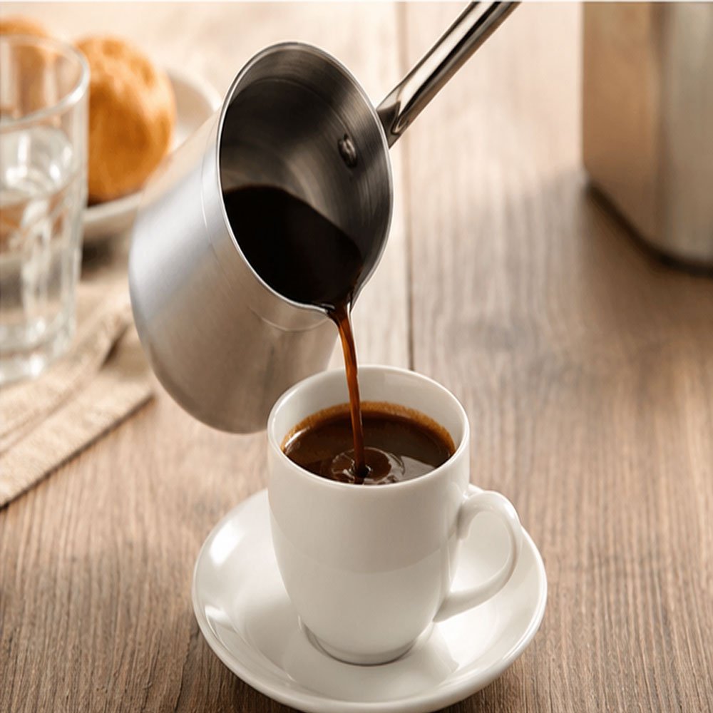 El Shorouk Aluminum Turkish Coffee Pots Set 3 Pieces Sizes 2 4 6 With Heat Handle - Image 2