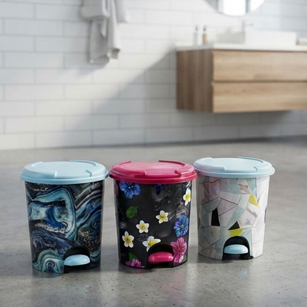 El Andalous Marbella 3-in-1 Plastic Step Trash Bins Set Pedal Dustbins For Home Kitchen & Bathroom