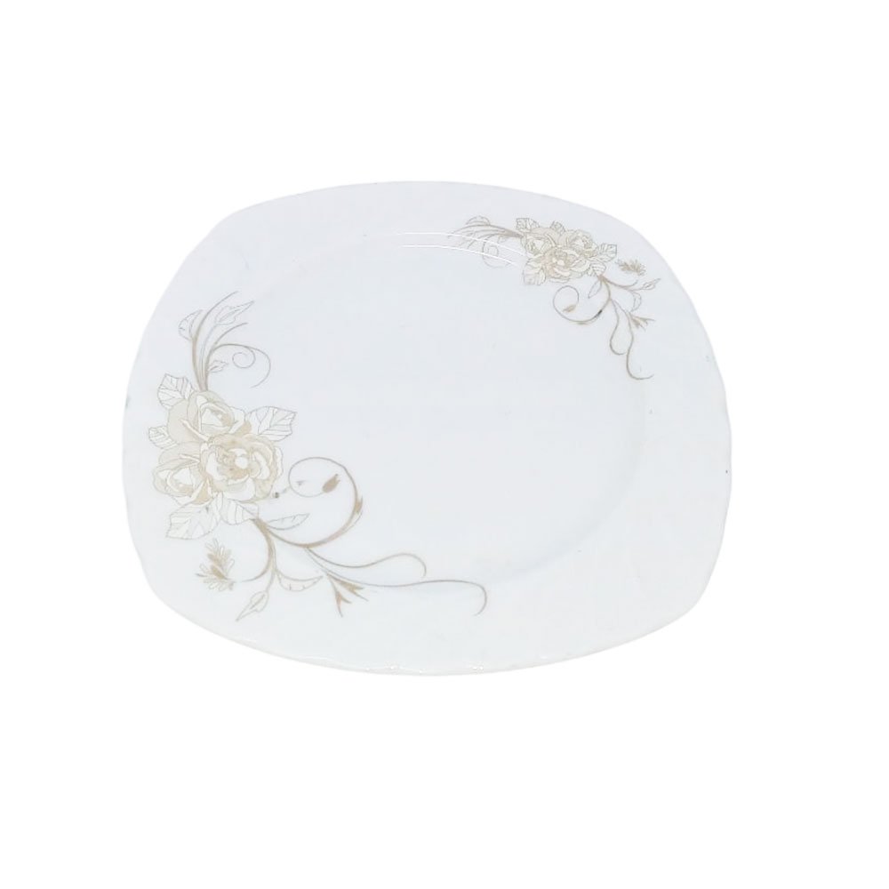 Elegant Porcelain Square Dinner Plate Size 2 White with Floral Gold Pattern Serving Dish - Image 2