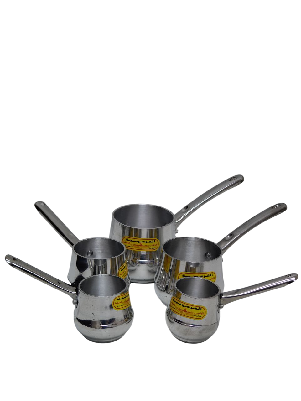 Al Pharounia Aluminum Turkish Coffee Pots Set 5 Pieces Graduated Sizes With Handle - Image 4