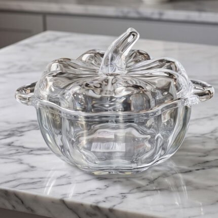 Blank Max Pumpkin Shaped Crystal Clear Glass Candy Bowl Jar with Lid for Sweets & Dates