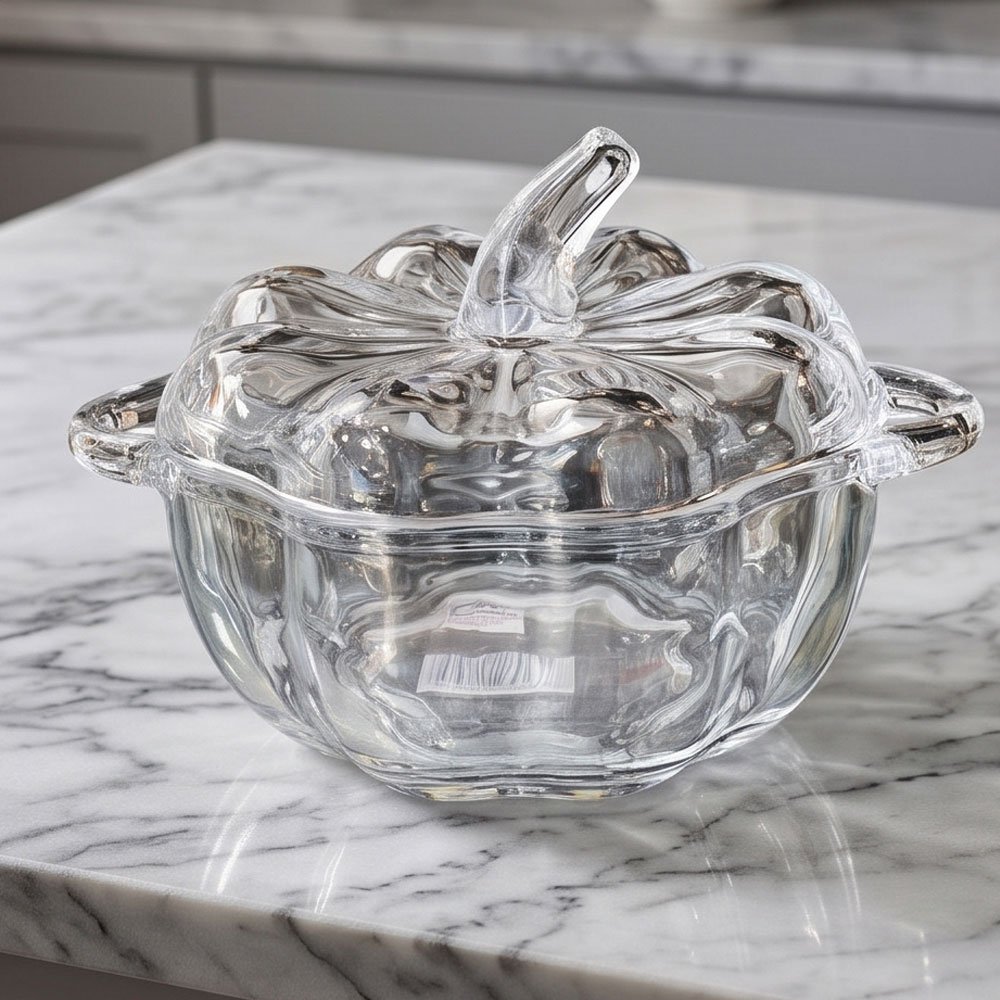 Blank Max Pumpkin Shaped Crystal Clear Glass Candy Bowl Jar with Lid for Sweets & Dates