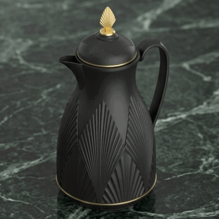 Luxury thermal thermos for storing tea and coffee, in royal black and gold.