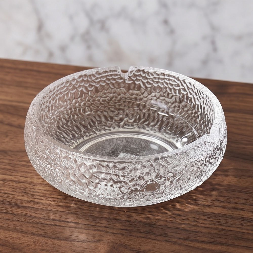 Blank Max Crystal Clear Glass Ashtray Textured Hammered Pattern for Home & Office Decor