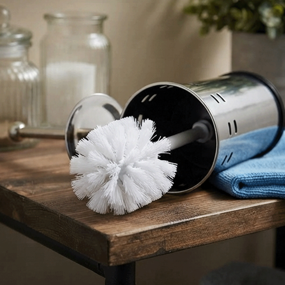 El Amana Stainless Steel Bathroom Toilet Brush Set With Stand Container Holder - Image 3
