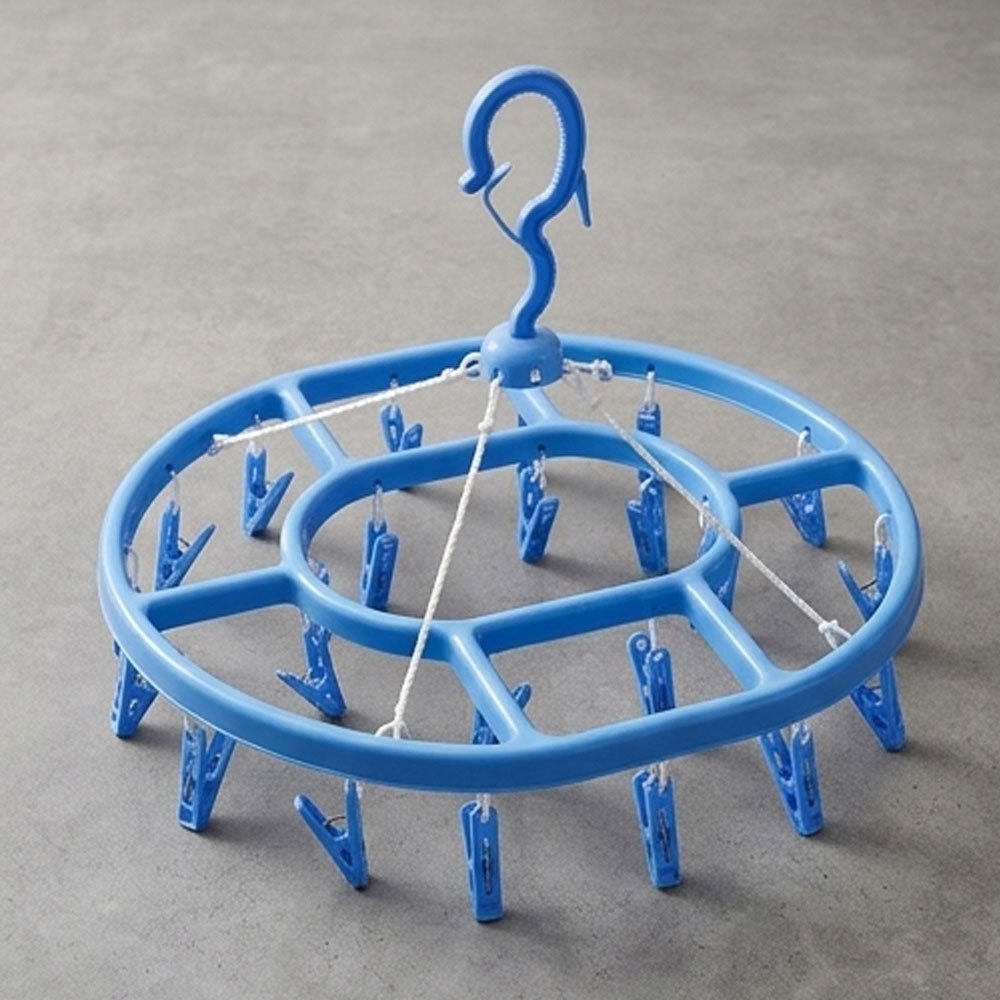 Round Plastic Laundry Hanging Hanger Dryer With Pegs Clips For Socks And Baby Clothes - Image 2