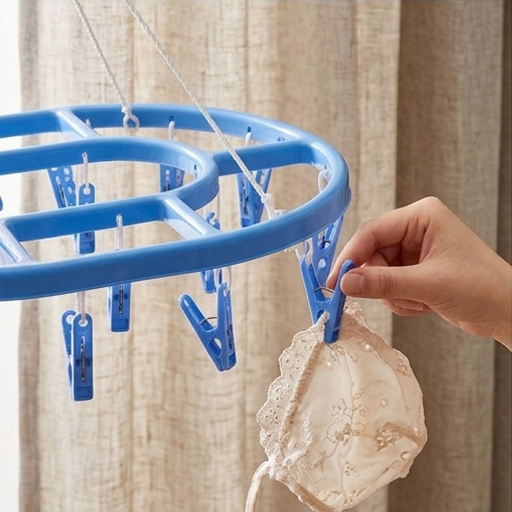 Round Plastic Laundry Hanging Hanger Dryer With Pegs Clips For Socks And Baby Clothes - Image 4