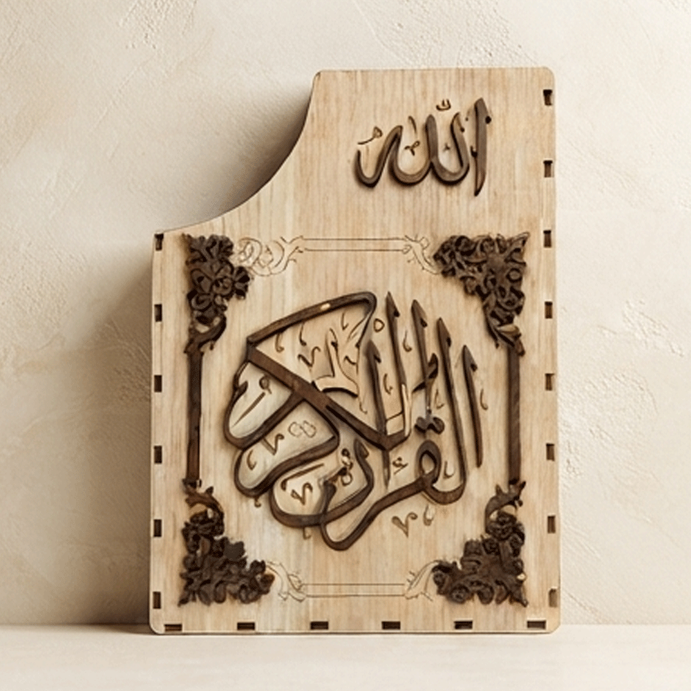 A luxurious wooden Quran case and box with prominent Islamic inscriptions and the words "Quran" and "Allah". - Image 3