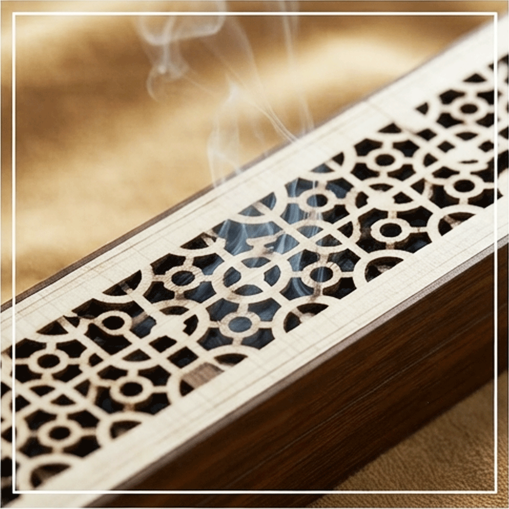 A rectangular wooden incense burner with a hollow lid and heat-insulating lining; an incense box. - Image 2