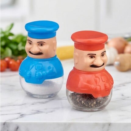 2 Piece Glass Salt And Pepper Shaker Set Cute Chef Figure Covers For Dining Table