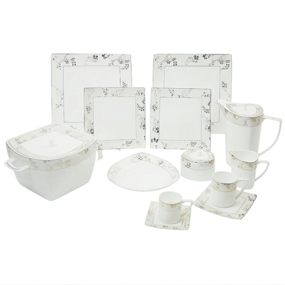 Luxury 72-piece porcelain dinnerware set, high-quality flat design for hospitality
