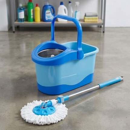Al Andalus Deluxe Spin Mop Bucket Set With Stainless Wringer Microfiber