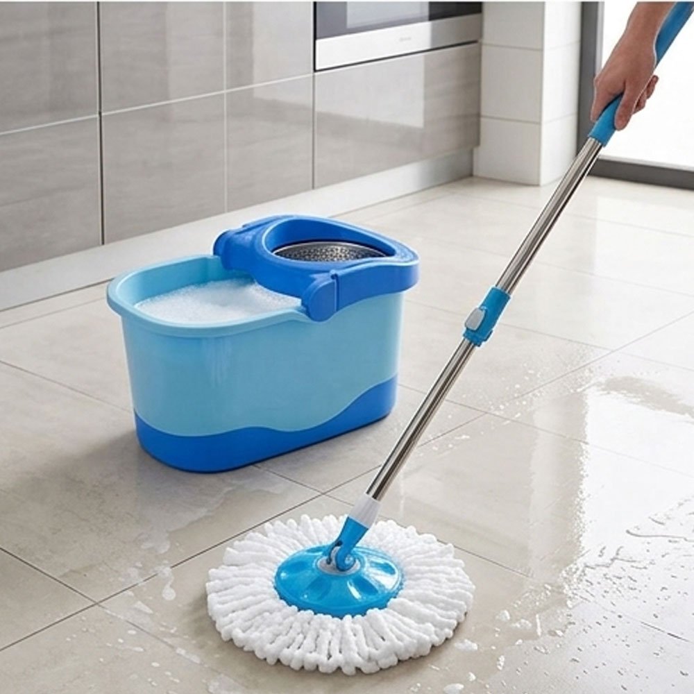 Al Andalus Deluxe Spin Mop Bucket Set With Stainless Wringer Microfiber - Image 3