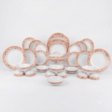 High-quality 38-piece melamine dinnerware set, round shape with delicate floral patterns