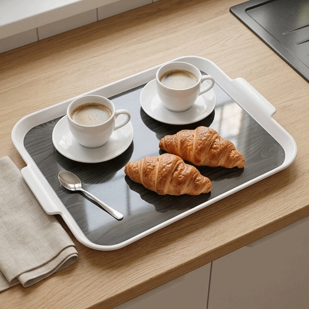 Jumbo Plastic Serving Tray Modern Wooden Pattern Heavy Duty Handles Kitchen & Dining - Image 4