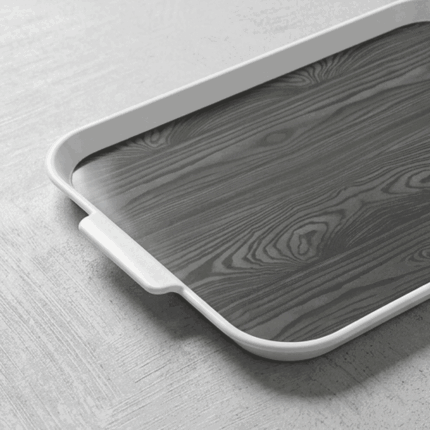 Jumbo Plastic Serving Tray Modern Wooden Pattern Heavy Duty Handles Kitchen & Dining