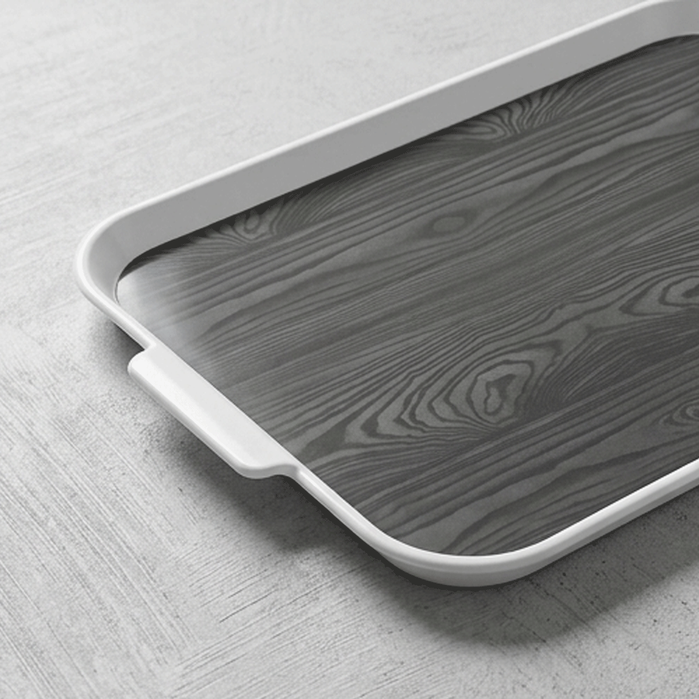 Jumbo Plastic Serving Tray Modern Wooden Pattern Heavy Duty Handles Kitchen & Dining