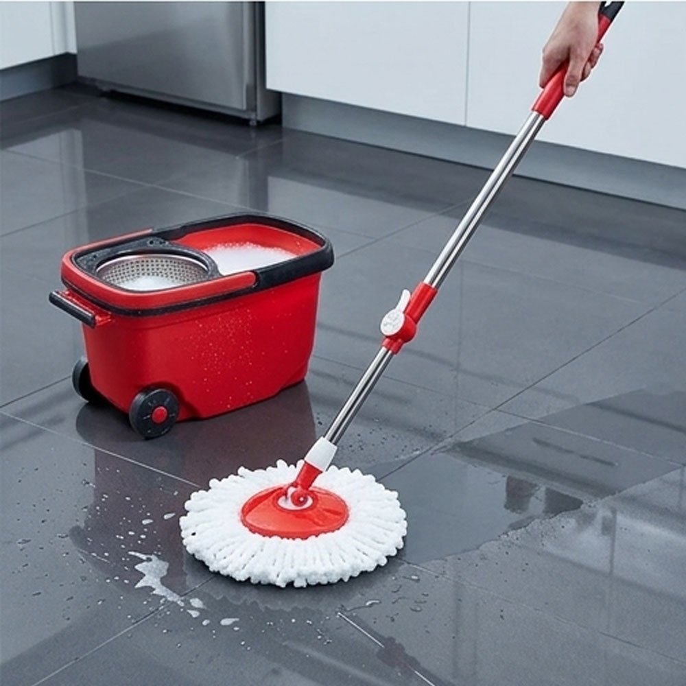 Al Andalus Oscar Spin Mop Bucket Set With Wheels Stainless Basket Microfiber - Image 5