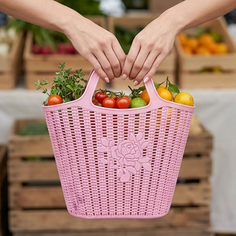 Al Andalus Hana Rattan Plastic Shopping And Beach Market Tote Bag With Handles - Image 4