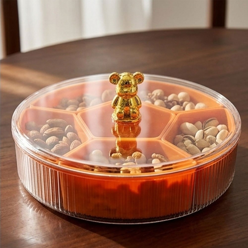 Round Divided Snack and Nut Serving Tray with Clear Lid for Modern Hospitality - Image 4