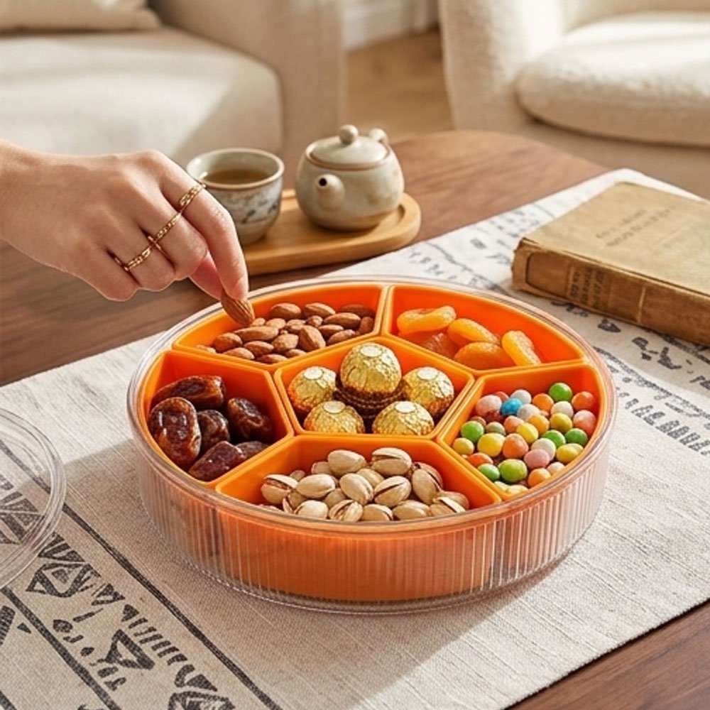 Round Divided Snack and Nut Serving Tray with Clear Lid for Modern Hospitality - Image 3