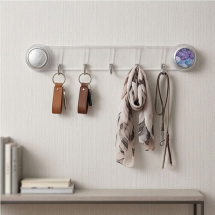 Transparent Adhesive Wall Hanging Rack with Multi Hooks for Kitchen and Towels