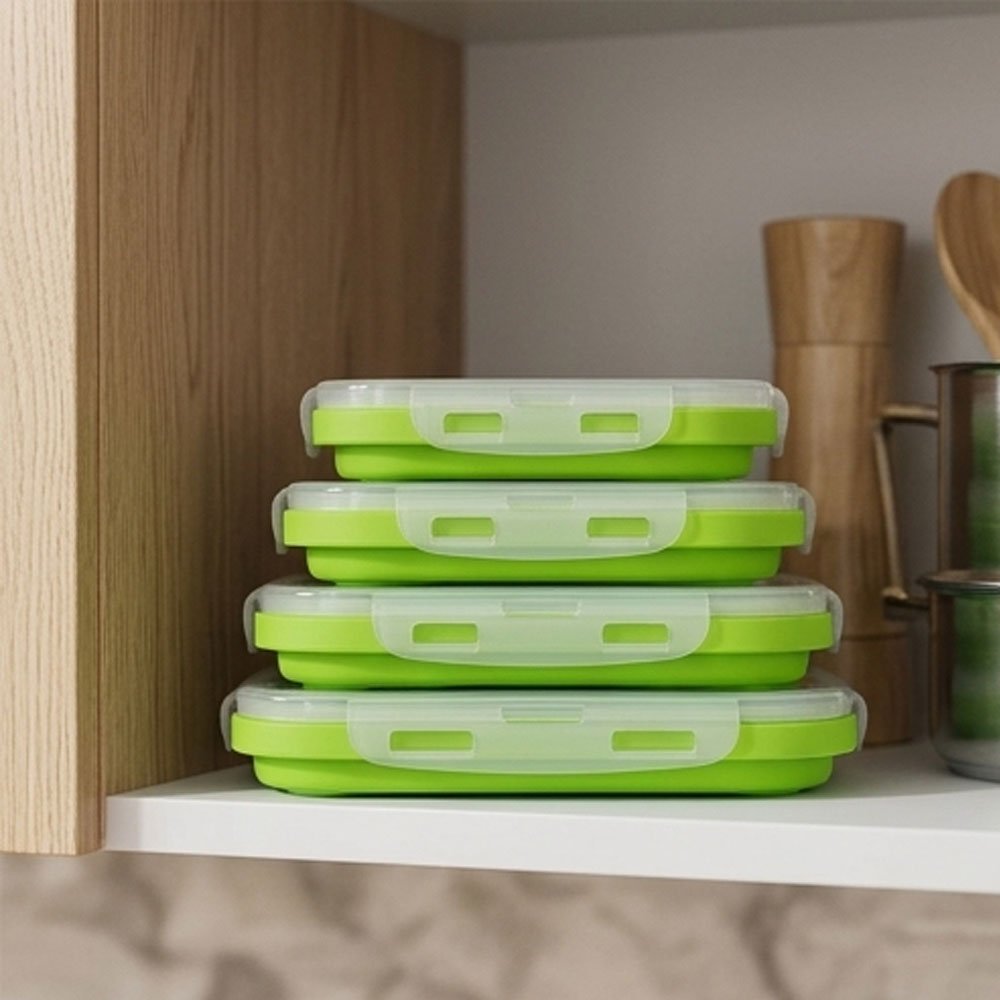 Foldable Silicone Food Storage Containers Set with Airtight Lids for Kitchen - Image 2