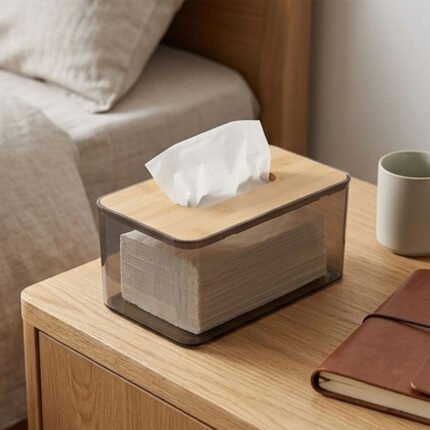 Modern Transparent Tissue Box Holder with Elegant Wooden Lid for Home Decor