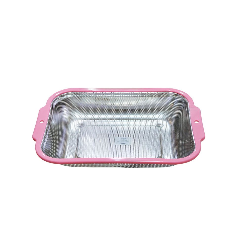 Rectangular Stainless Steel Mesh Colander Strainer With Plastic Frame Kitchen Handles - Image 2