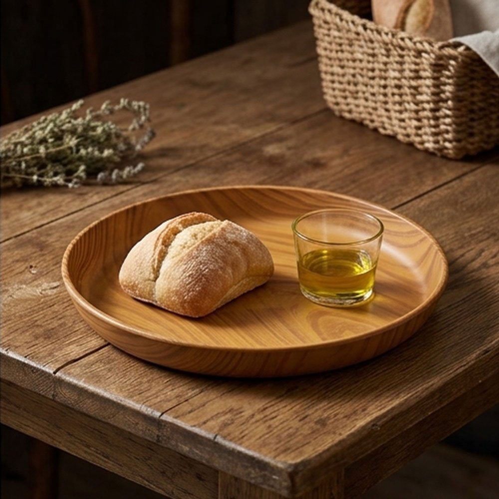 Round Wooden Serving Tray High Quality for Fruits Nuts and Snacks - Modern Decorative Home and Kitchen Tray - Image 2