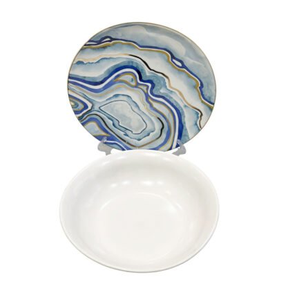 Marble 2 Set of 30 Pcs Porcelain Dinnerware Blue & Gold Marble Design for Home & Dining
