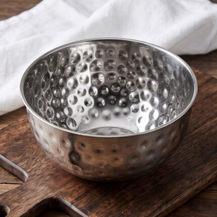 Hammered Stainless Steel Mixing Bowl For Dough Baking Salad Kitchen Preparation